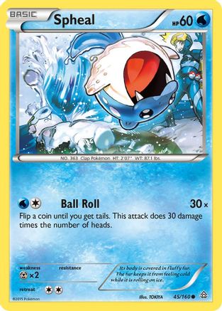 XY  Primal Clash  045/160 Spheal (45)  - Reverse Holofoil - Common