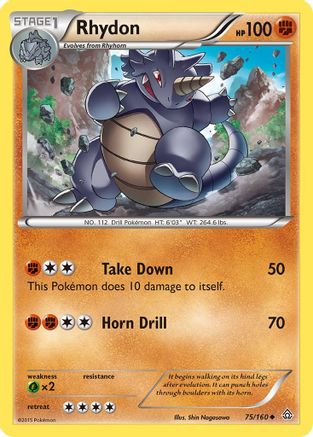 XY  Primal Clash  075 Rhydon  - Reverse Holofoil - Uncommon