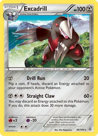 XY  Primal Clash  096 Excadrill  - Reverse Holofoil - Rare