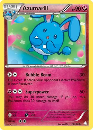 XY  Primal Clash  103/160 Azumarill  - Reverse Holofoil - Rare