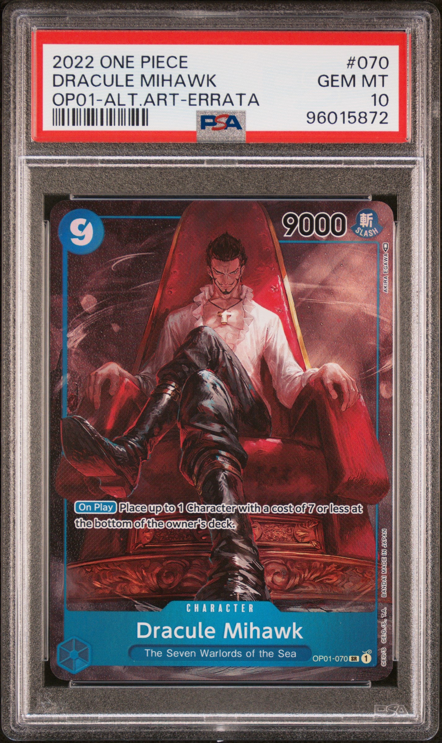 Romance Dawn  OP01-070 PSA10 #96015872 Dracule Mihawk (Parallel) (OP01-070)  - Foil - Super Rare
