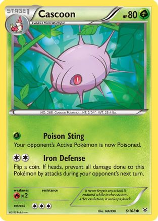 XY  Roaring Skies  006/108 Cascoon  - Reverse Holofoil - Common