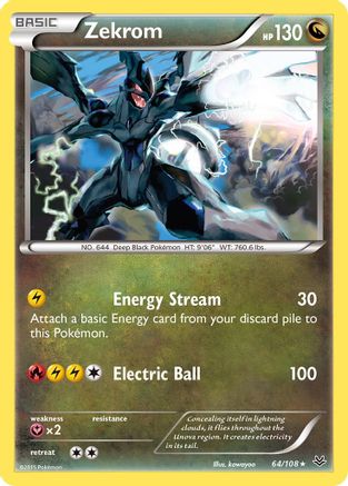 XY  Roaring Skies  064/108 Zekrom  - Reverse Holofoil - Holo Rare