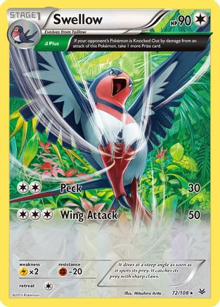 XY  Roaring Skies  072/108 Swellow (72 Delta)  - Holofoil - Holo Rare