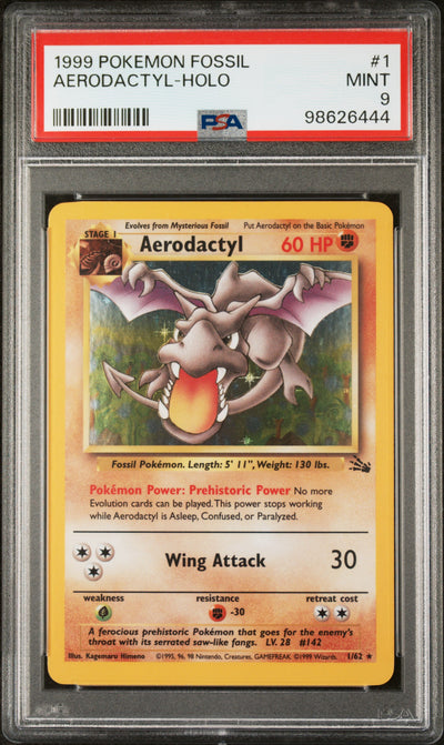 Fossil  001/62 PSA9 #98626444 Aerodactyl - Unlimited Holofoil - Holo Rare