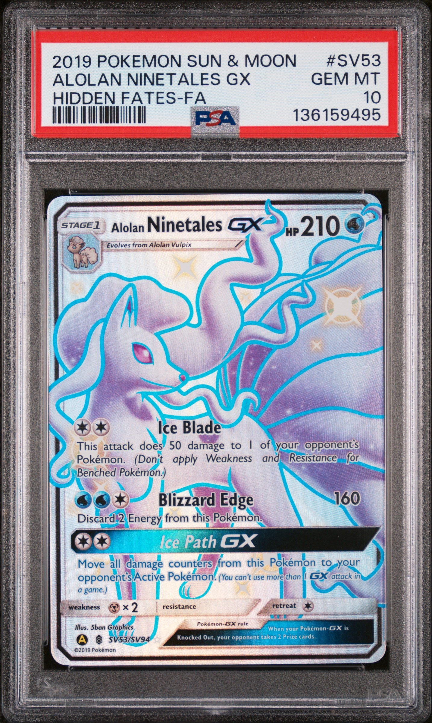 Hidden Fates Shiny Vault  SV53/SV94 PSA 10 #136159495 Alolan Ninetales GX  - Holofoil - Shiny Holo Rare