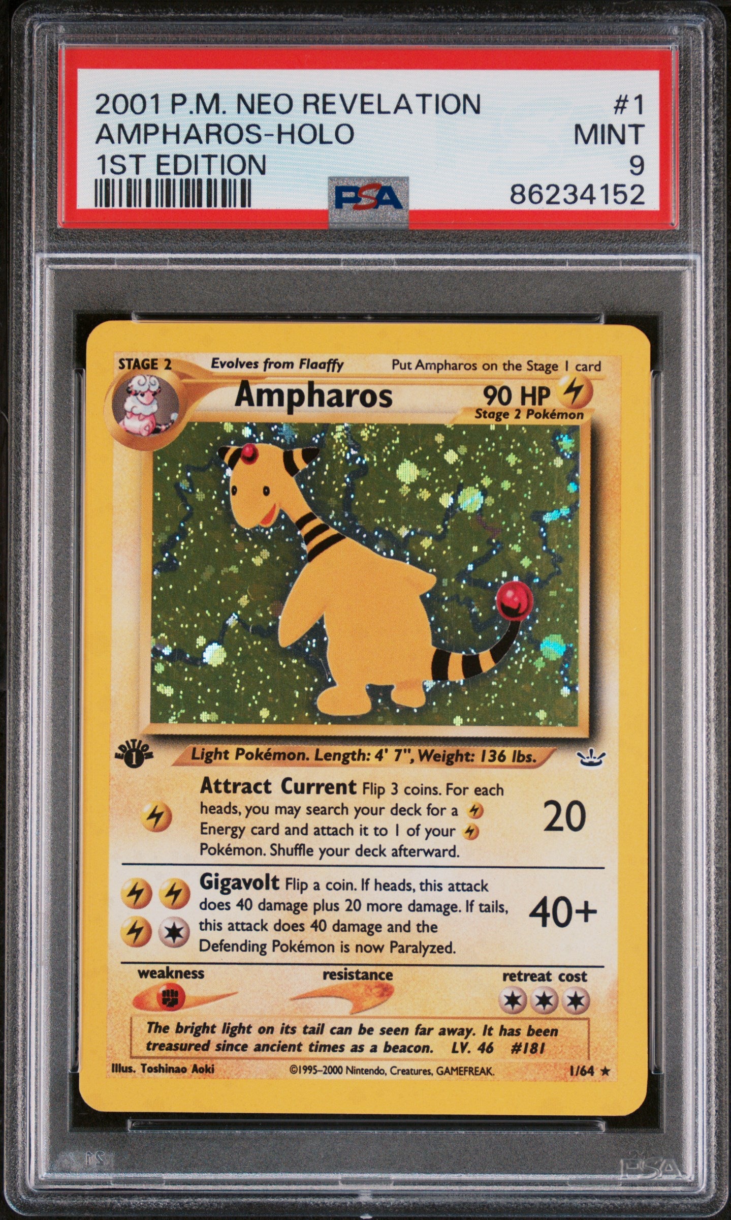 Neo Revelation  001/64 PSA9 #86234152 Ampharos  - 1st Edition Holofoil - Holo Rare