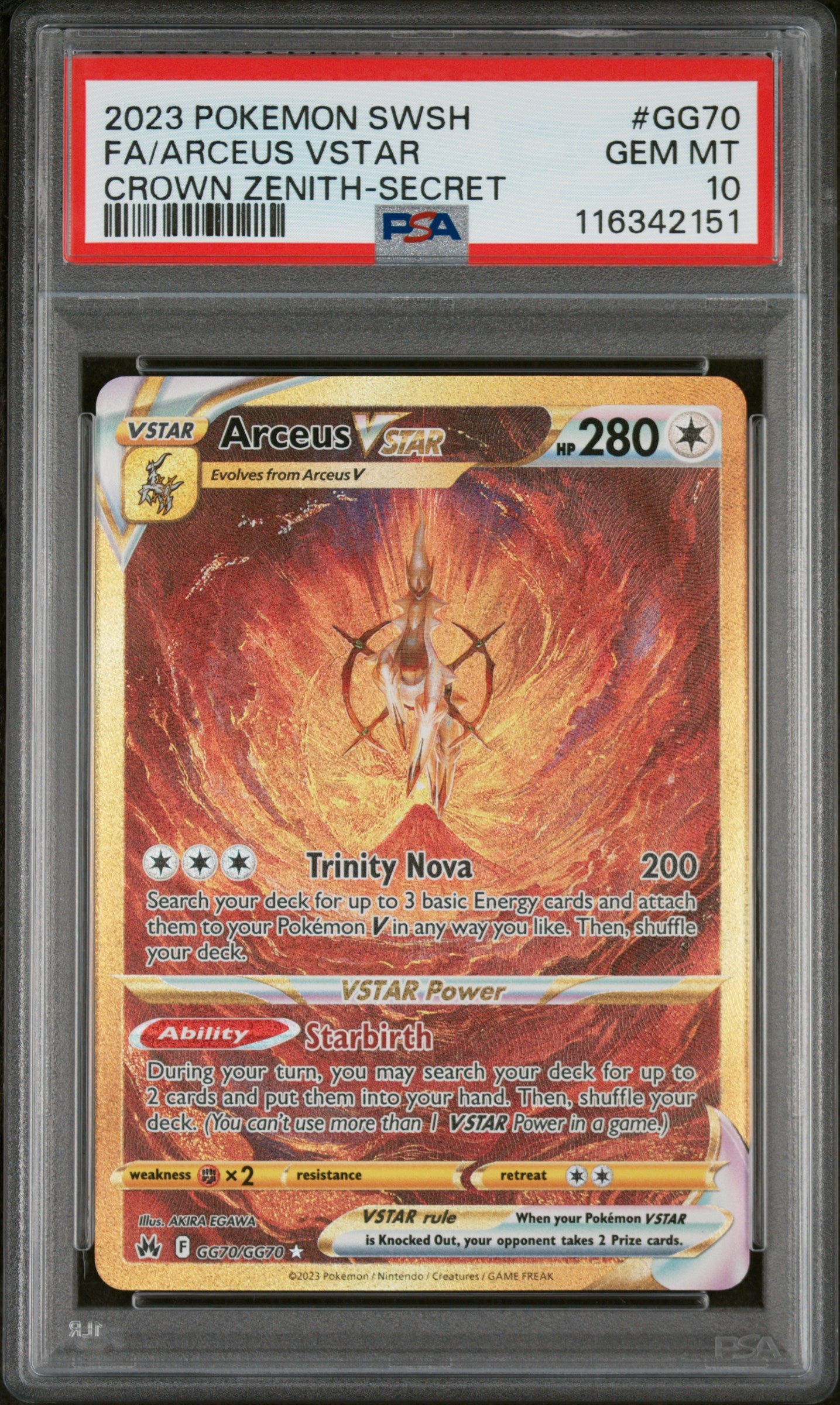 Crown Zenith Galarian Gallery  GG70/GG70 PSA10 #116342151 Arceus VSTAR (Secret)  - Holofoil - Secret Rare