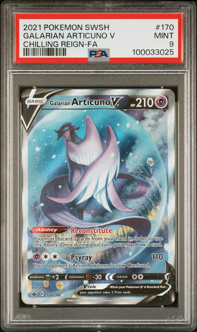 SWSH06 Chilling Reign  170/198 PSA9 #100033025 Galarian Articuno V (Alternate Full Art)  - Holofoil - Ultra Rare