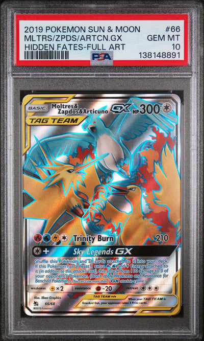 Hidden Fates  066/68 PSA10 #138148891 Moltres & Zapdos & Articuno GX (Full Art)  - Holofoil - Ultra Rare