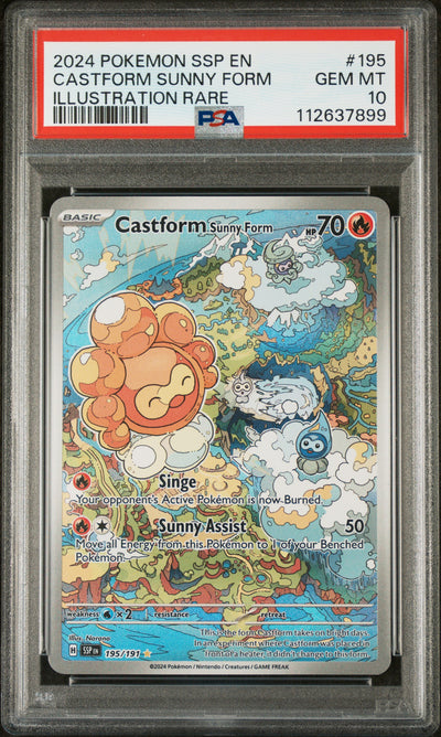 SV08 Surging Sparks  195/191 PSA 10 #112637899 Castform Sunny Form  - Holofoil - Illustration Rare