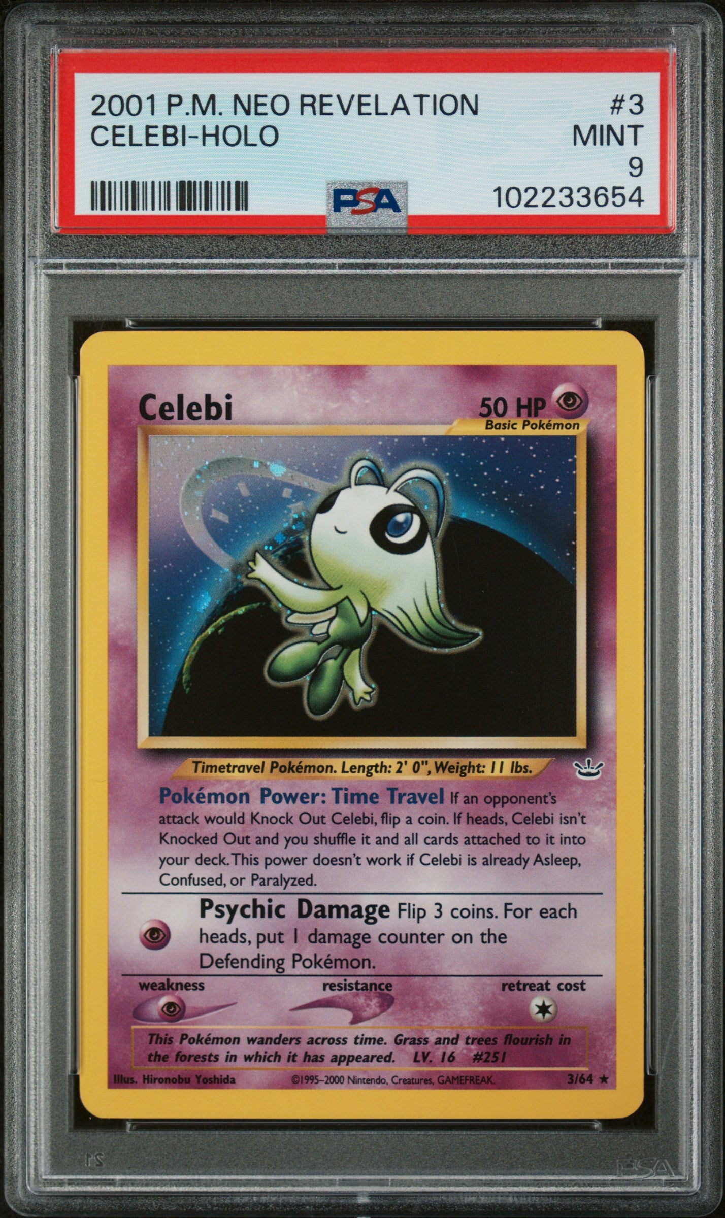 Neo Revelation  003/64 PSA9 #102233654 Celebi (3)  - Unlimited Holofoil - Holo Rare