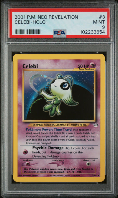 Neo Revelation  003/64 PSA9 #102233654 Celebi (3)  - Unlimited Holofoil - Holo Rare