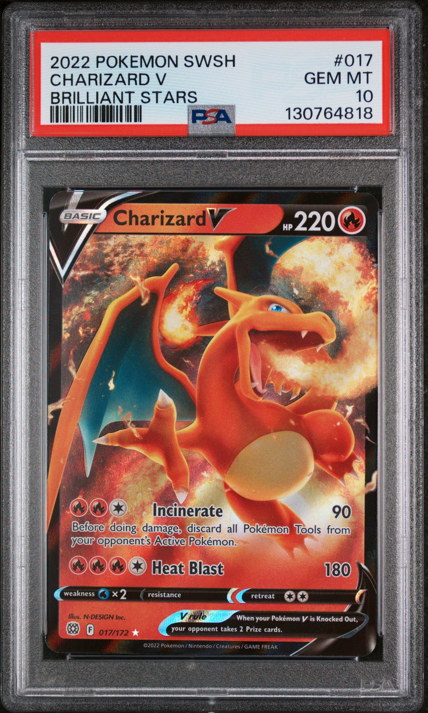 SWSH09 Brilliant Stars  017/172 PSA10 #130764818 Charizard V  - Holofoil - Ultra Rare
