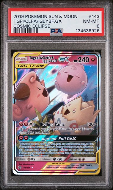 SM  Cosmic Eclipse 143/236 PSA 8 #134626926 Togepi & Cleffa & Igglybuff GX  - Holofoil - Ultra Rare