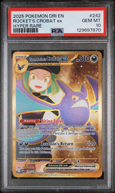 SV10 Destined Rivals  242/182 PSA10 #129697870 Team Rocket's Crobat ex  - Holofoil - Hyper Rare
