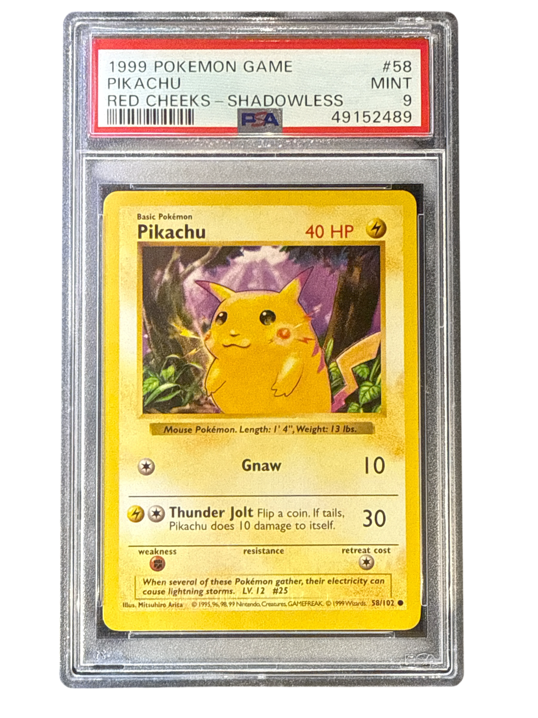 Base Set Shadowless  058/102 PSA 9 #49152489 Pikachu (Red Cheeks) - Unlimited - Common
