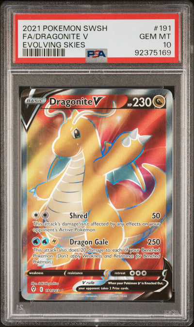 SWSH07 Evolving Skies  191/203 PSA10 #92375169 Dragonite V (Full Art)  - Holofoil - Ultra Rare
