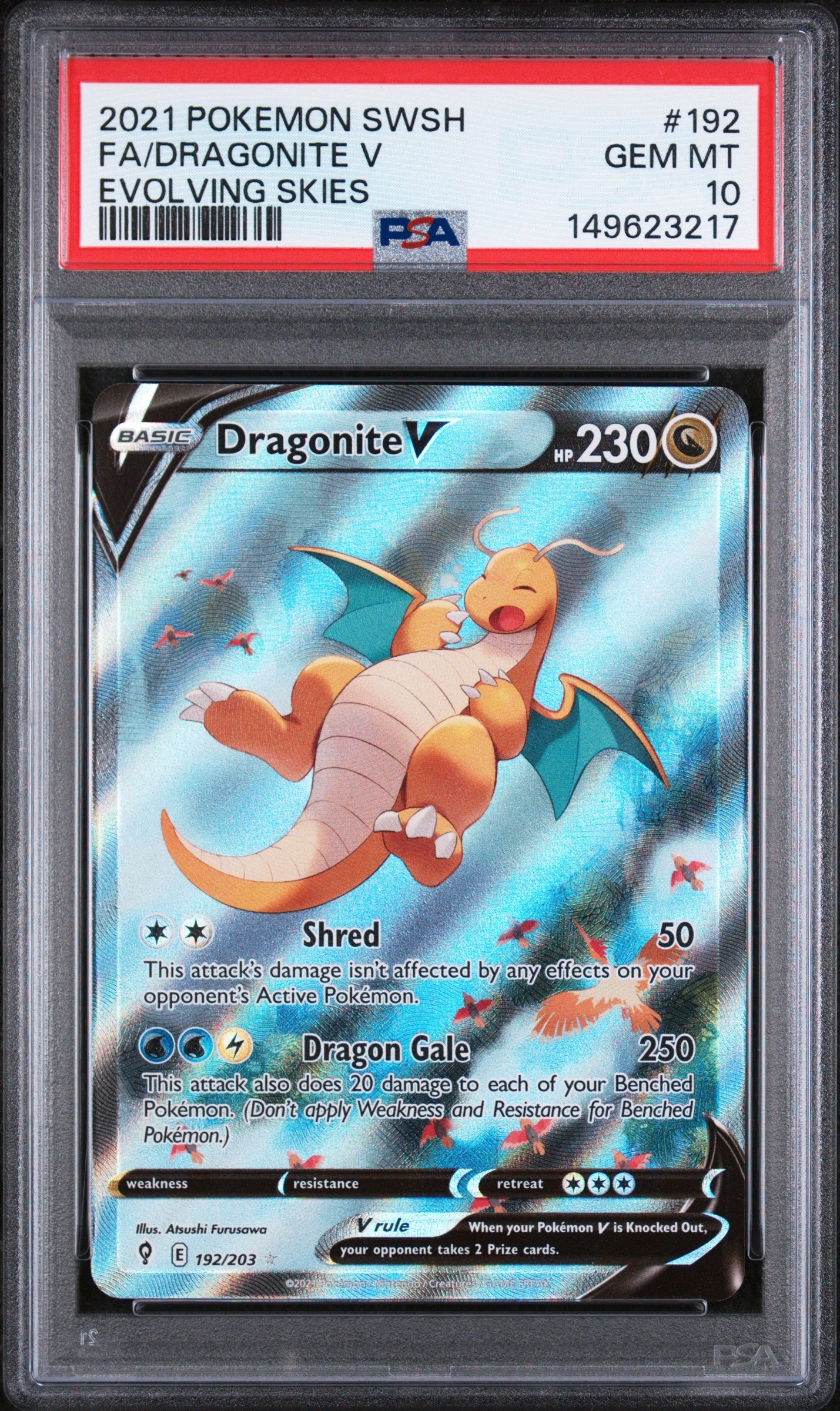 SWSH07 Evolving Skies  192/203 PSA 10 149623217 Dragonite V (Alternate Full Art) - Holofoil - Ultra Rare