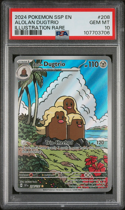 SV08 Surging Sparks  208/191 PSA10 #107703706 Alolan Dugtrio  - Holofoil - Illustration Rare