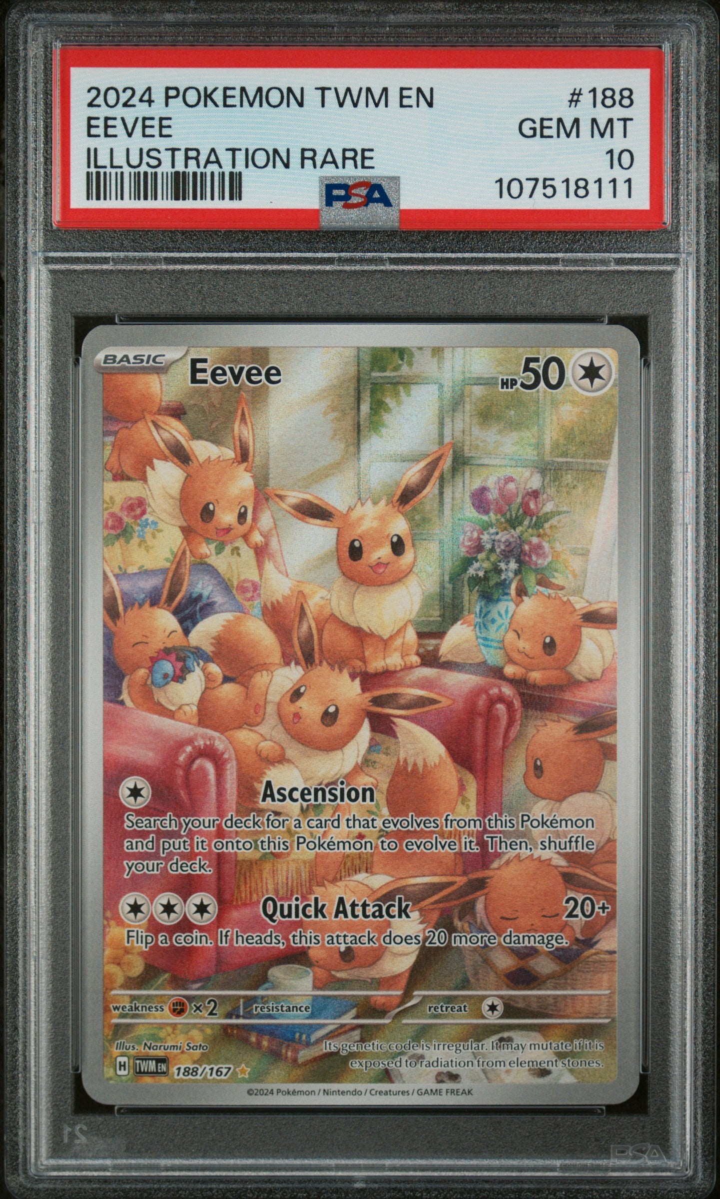 SV06 Twilight Masquerade  188/167 PSA10 #107518111 Eevee  - Holofoil - Illustration Rare
