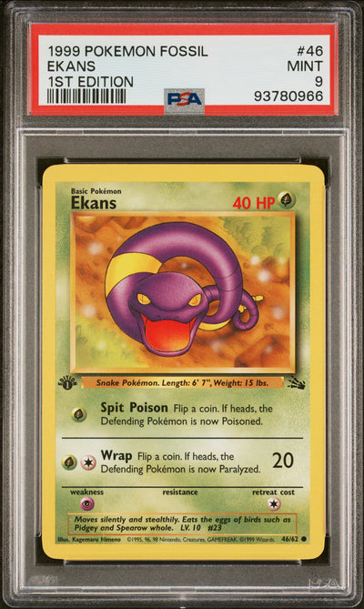 Fossil  046/62 PSA9 #93780966 Ekans  - 1st Edition - Common