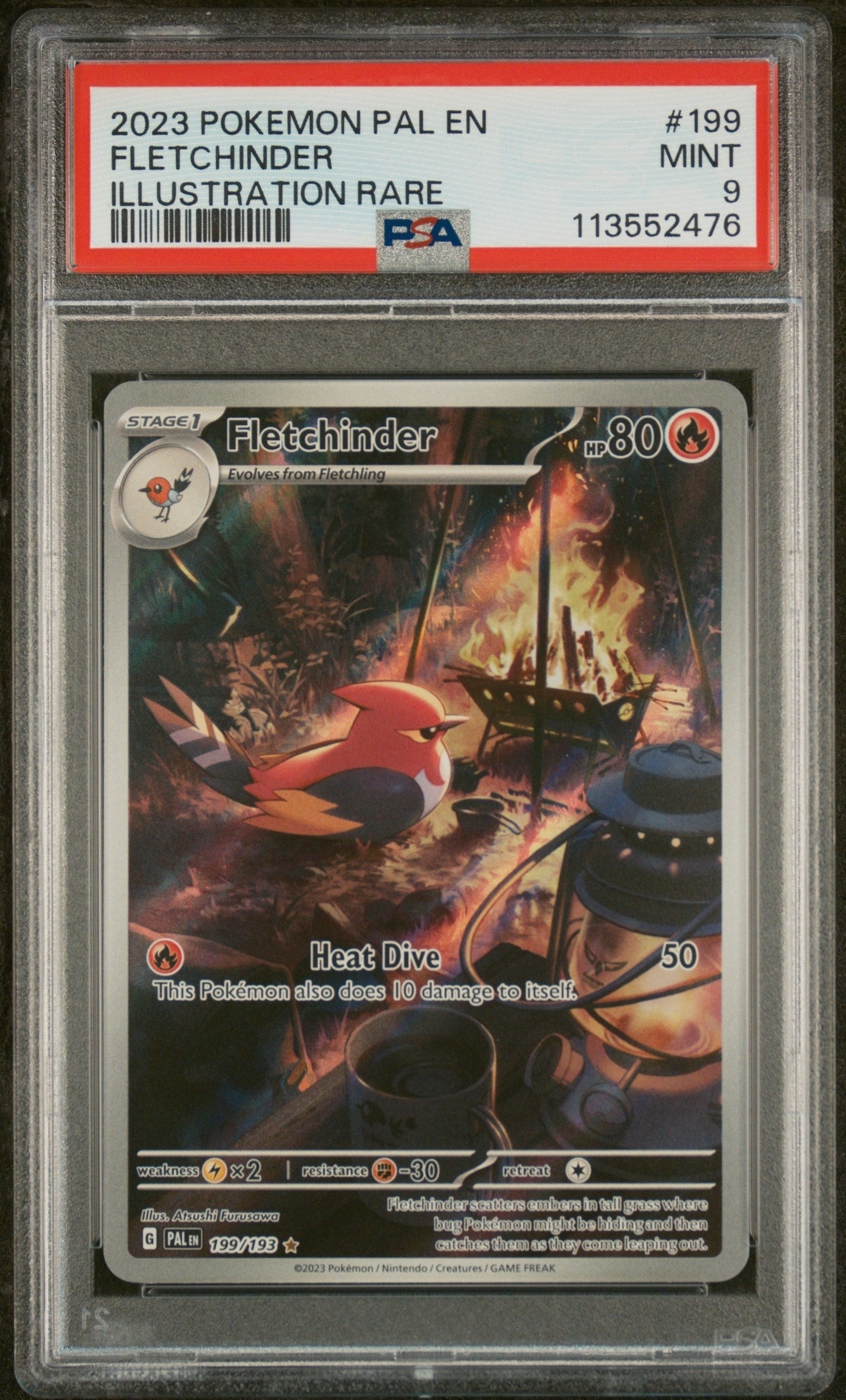 SV02 Paldea Evolved  199/193 PSA9 #113552476 Fletchinder  - Holofoil - Illustration Rare