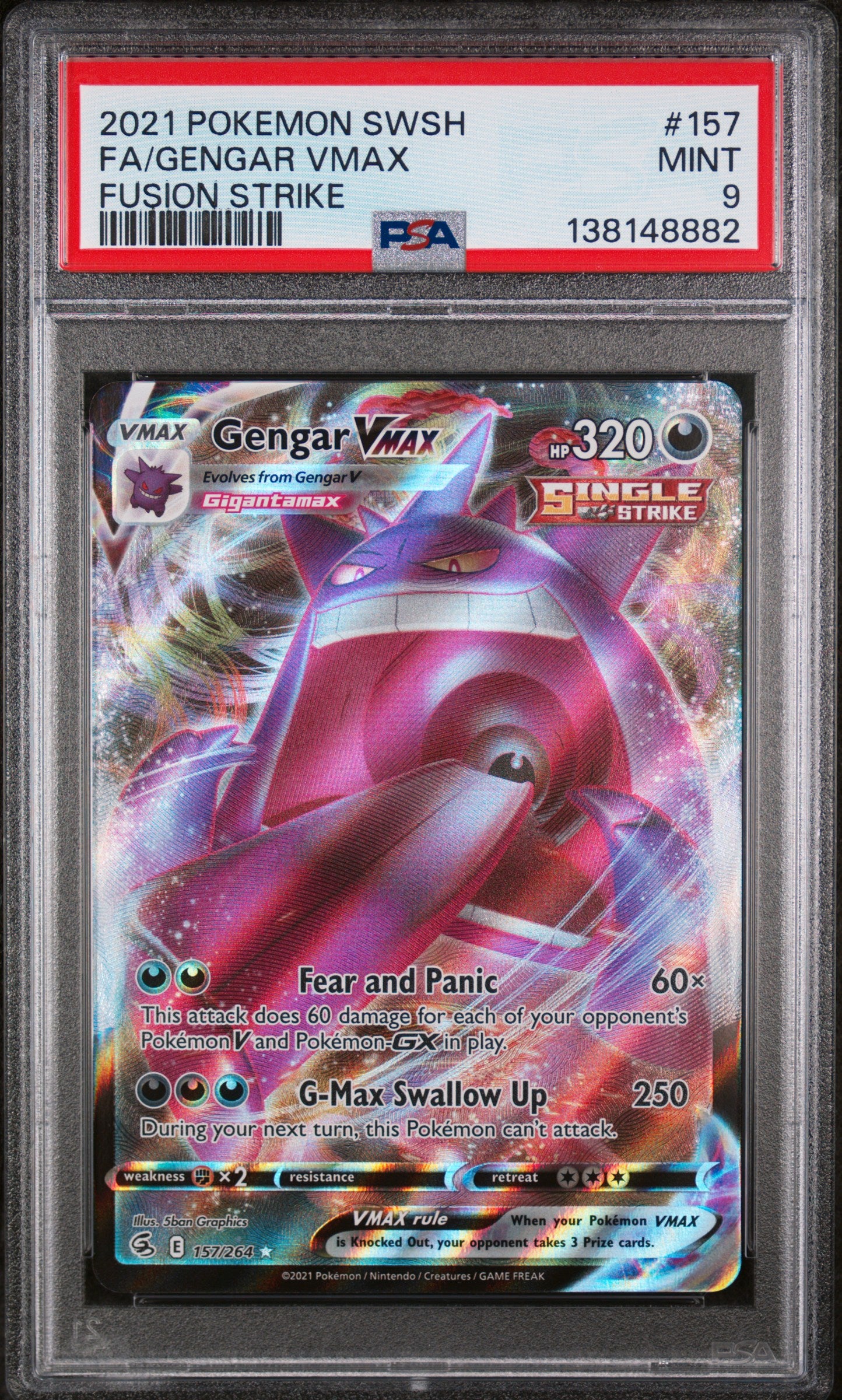 SWSH08 Fusion Strike  157/264 PSA9 #138148882 Gengar VMAX  - Holofoil - Ultra Rare