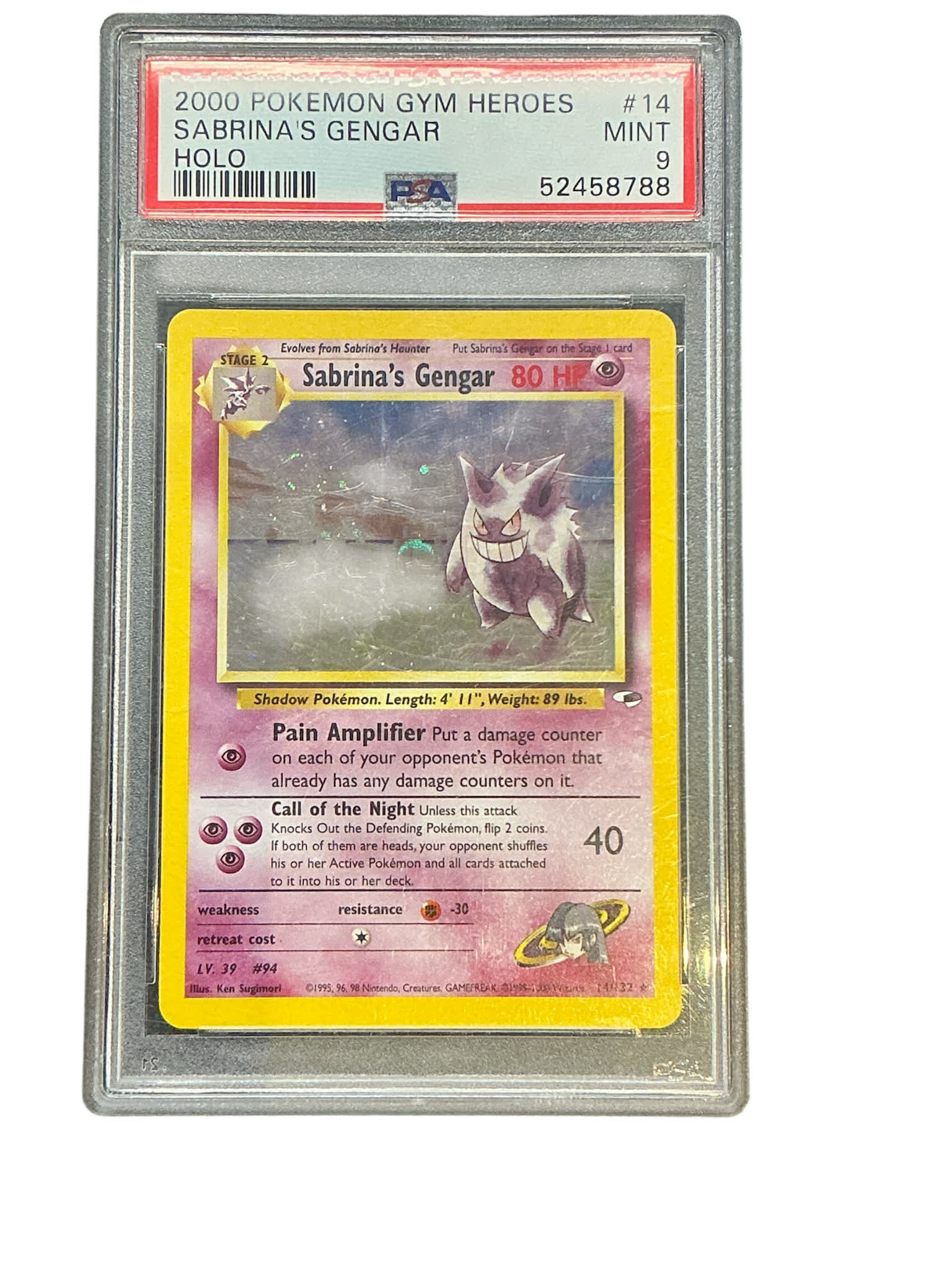 Gym Heroes  014/132 PSA9 #52458788 Sabrina's Gengar  - Unlimited Holofoil - Holo Rare