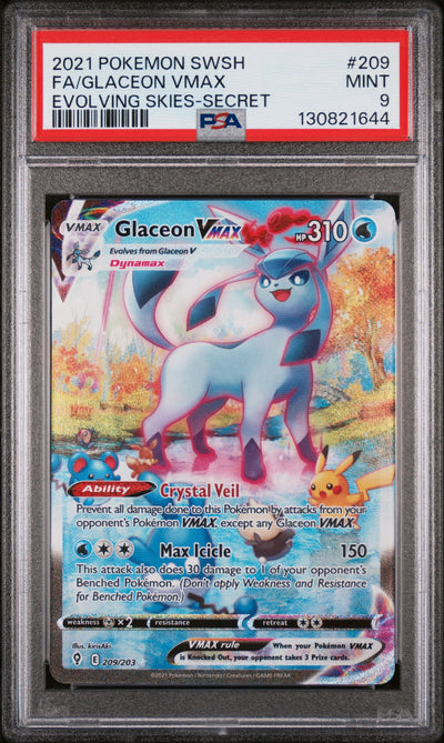 SWSH07 Evolving Skies  209/203 PSA9 #130821644 Glaceon VMAX (Alternate Art Secret)  - Holofoil - Secret Rare