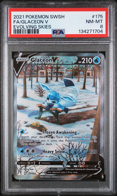 SWSH07 Evolving Skies  175/203 PSA8 #134271704 Glaceon V (Alternate Full Art)  - Holofoil - Ultra Rare