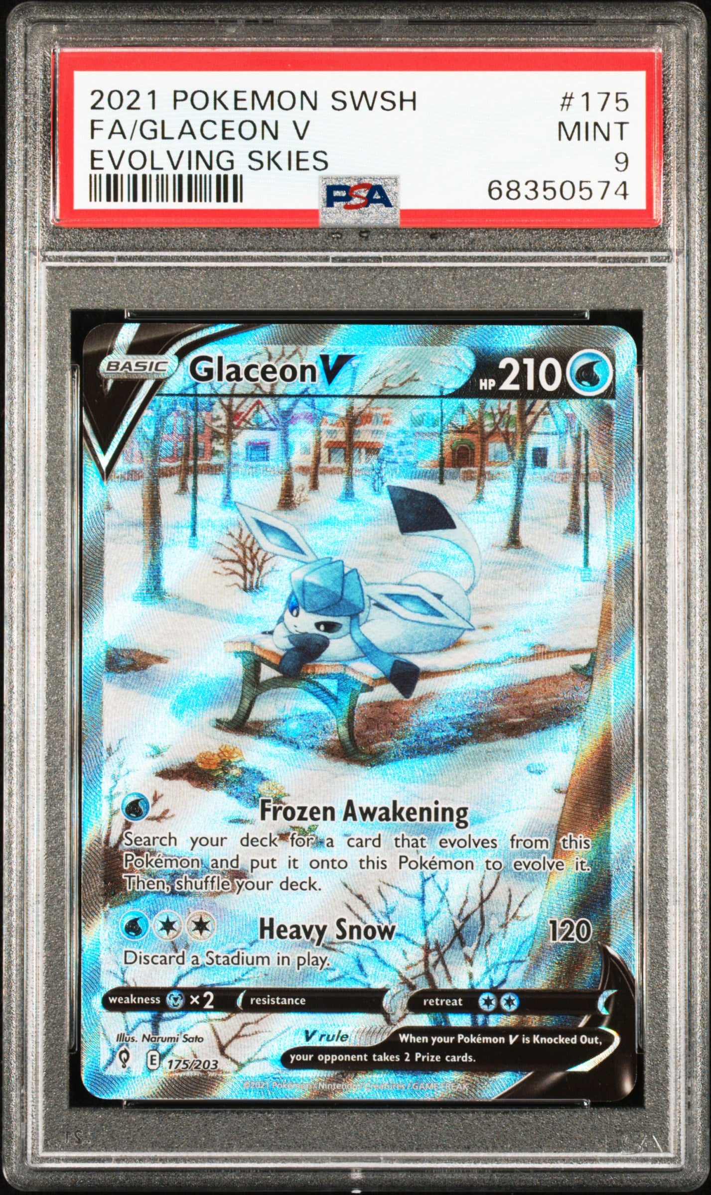 SWSH07 Evolving Skies  175/203 PSA9 #68350574 Glaceon V (Alternate Full Art)  - Holofoil - Ultra Rare