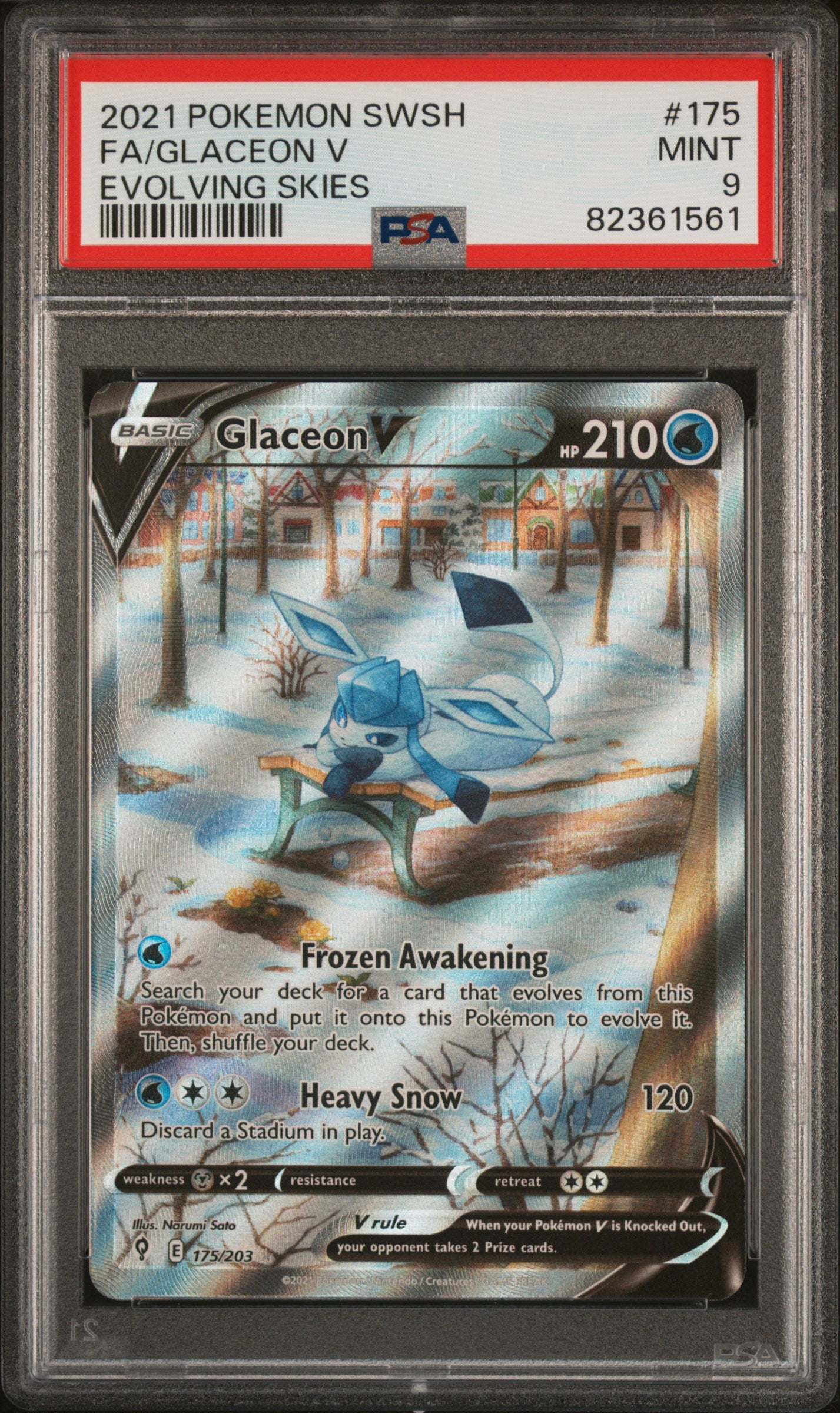 SWSH07 Evolving Skies  175/203 PSA 9 #82361561 Glaceon V (Alternate Full Art)  - Holofoil - Ultra Rare