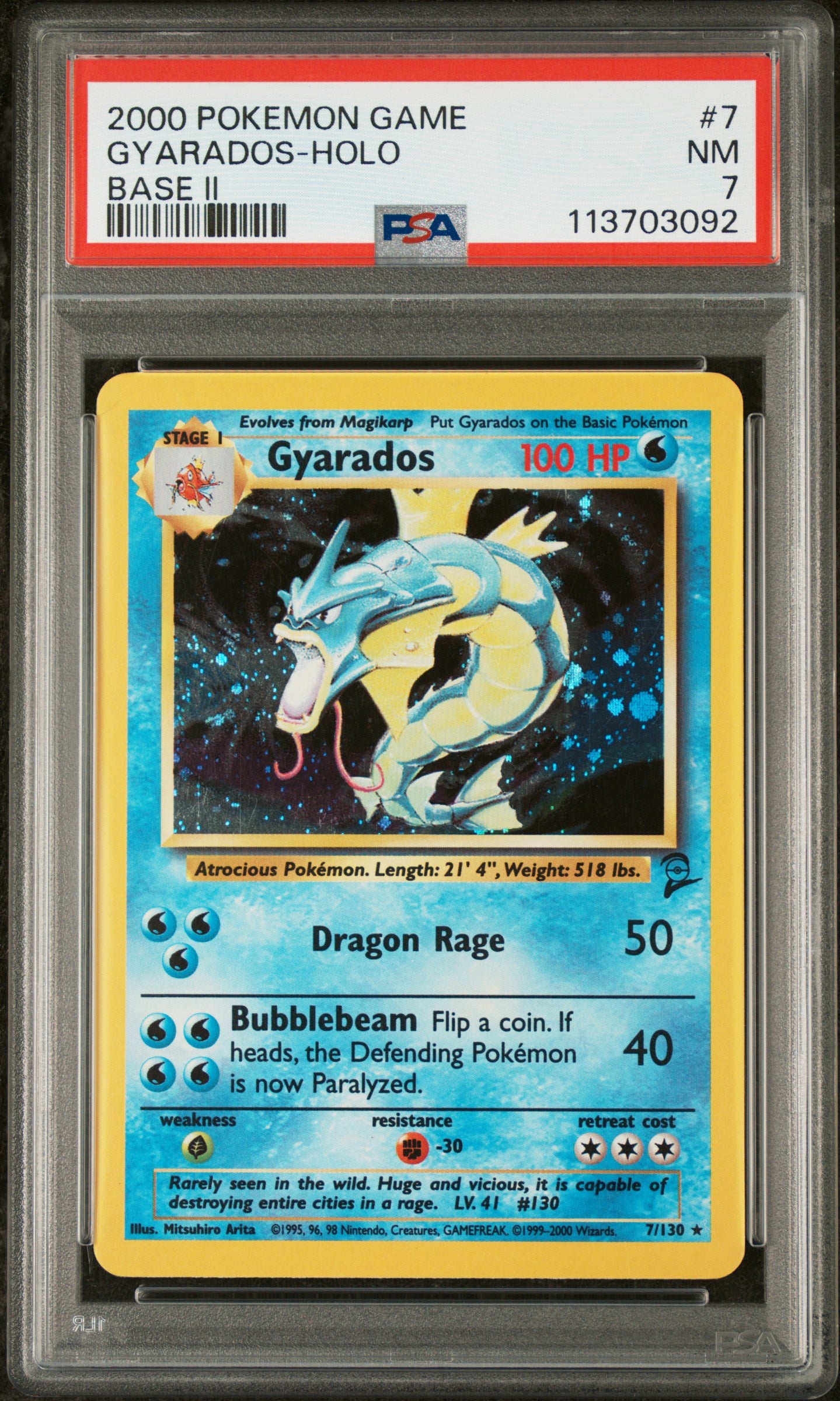Base Set 2  007/130 PSA7 #113703092 Gyarados  - Holofoil - Holo Rare