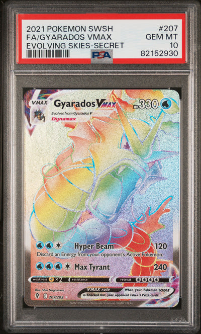 SWSH07 Evolving Skies  207/203 PSA10 #82152930 Gyarados VMAX (Secret)  - Holofoil - Secret Rare