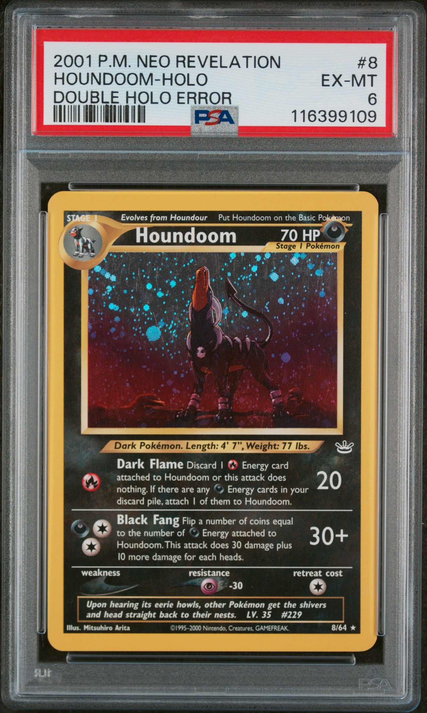 Neo Revelation  008/64 PSA6 #116399109 Houndoom  - Unlimited Holofoil - Holo Rare (Double Holo Error)