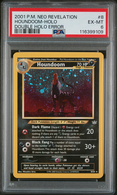 Neo Revelation  008/64 PSA6 #116399109 Houndoom  - Unlimited Holofoil - Holo Rare (Double Holo Error)