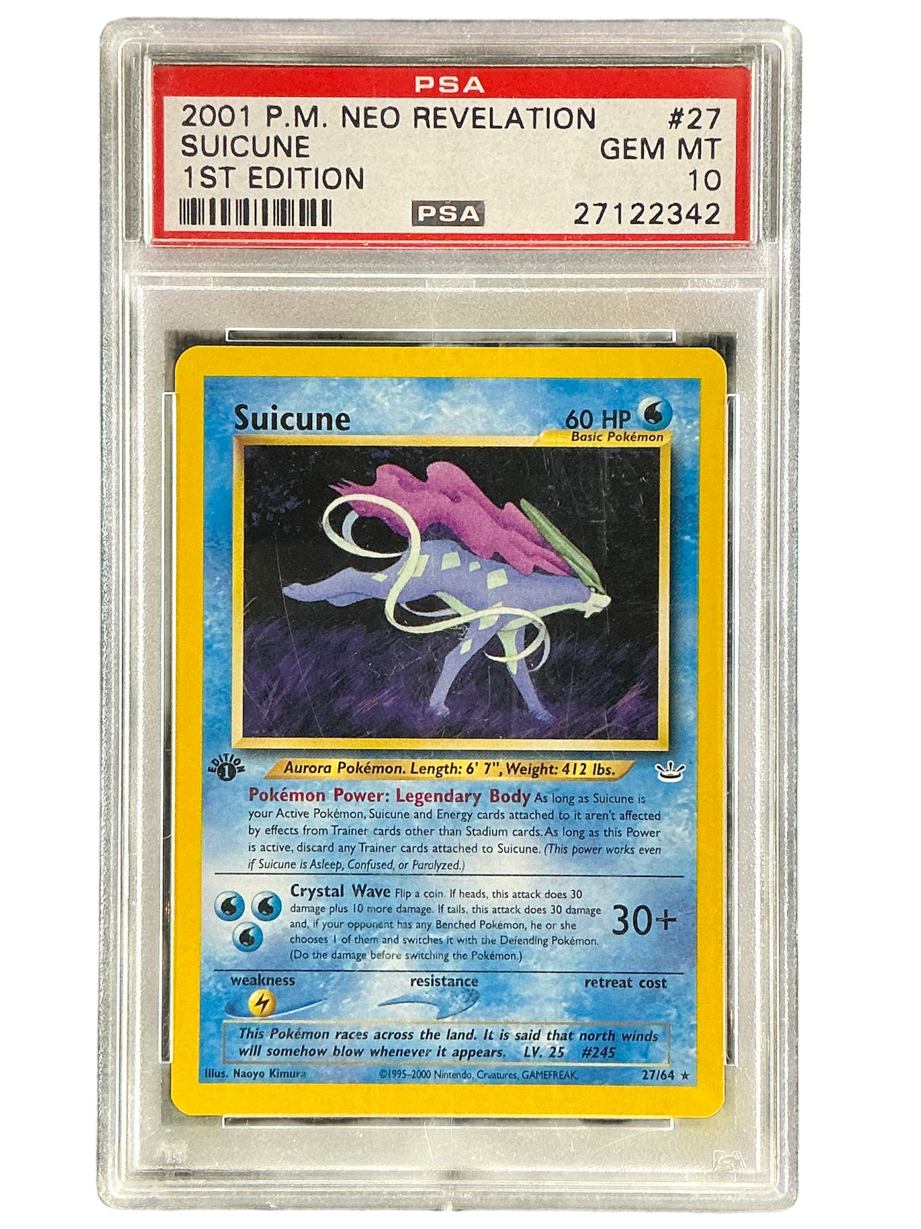 Neo Revelation  027/64 PSA10 #27122342 Suicune (27)  - 1st Edition - Rare