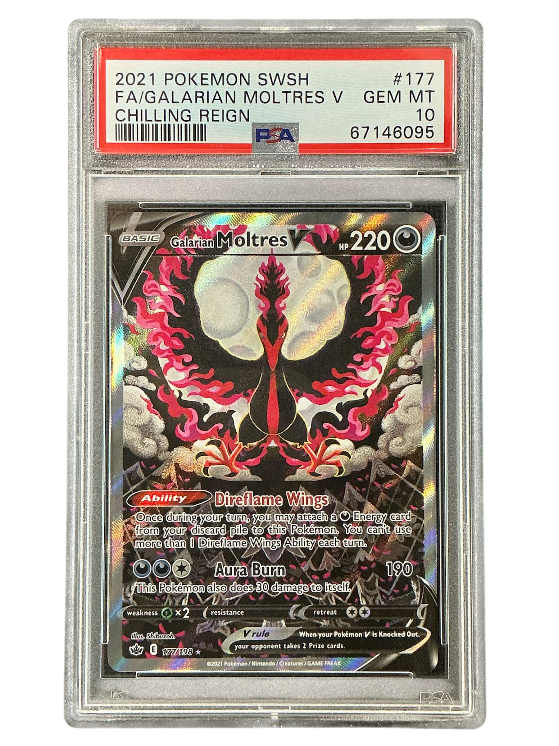 SWSH06 Chilling Reign  177/198 PSA10 #67146095 Galarian Moltres V (Alternate Full Art)  - Holofoil - Ultra Rare