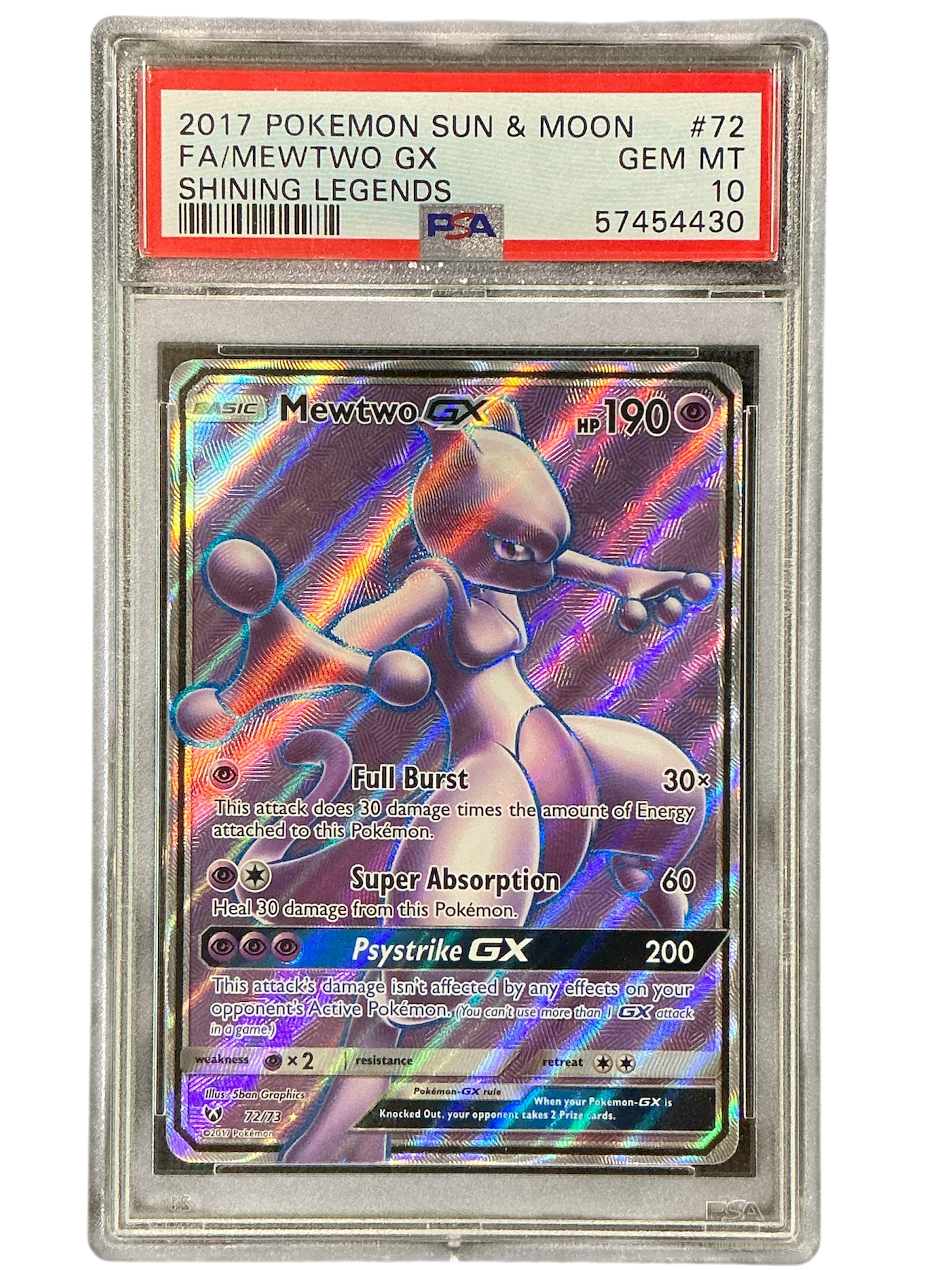 Shining Legends  072/73 PSA10 #57454430 Mewtwo GX (Full Art)  - Holofoil - Ultra Rare