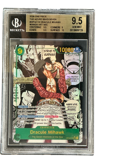 The Azure Seas Seven  OP14-119 BGS9.5 #0019608729 Dracule Mihawk (Manga) (OP14-119)  - Foil - Secret Rare