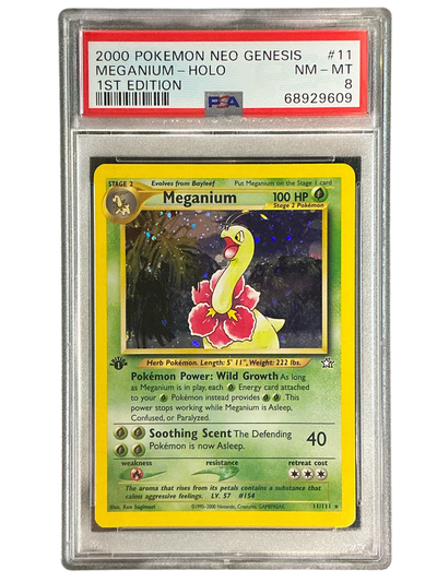 Neo Genesis  011/111 PSA8 #68929609 Meganium (11)  - 1st Edition Holofoil - Holo Rare