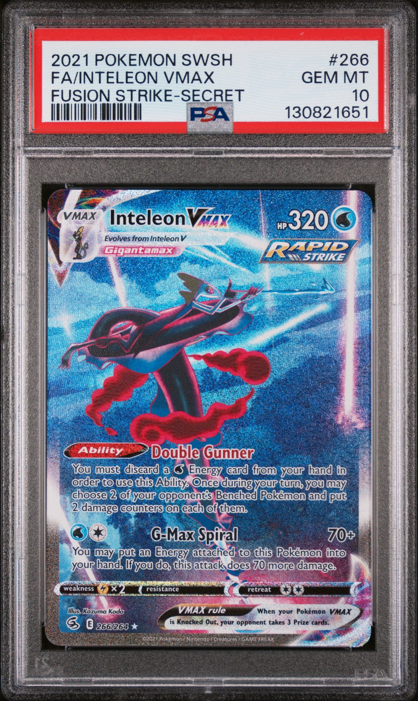SWSH08 Fusion Strike  266/264 PSA 10 #130821651 Inteleon VMAX (Alternate Art Secret)  - Holofoil - Secret Rare