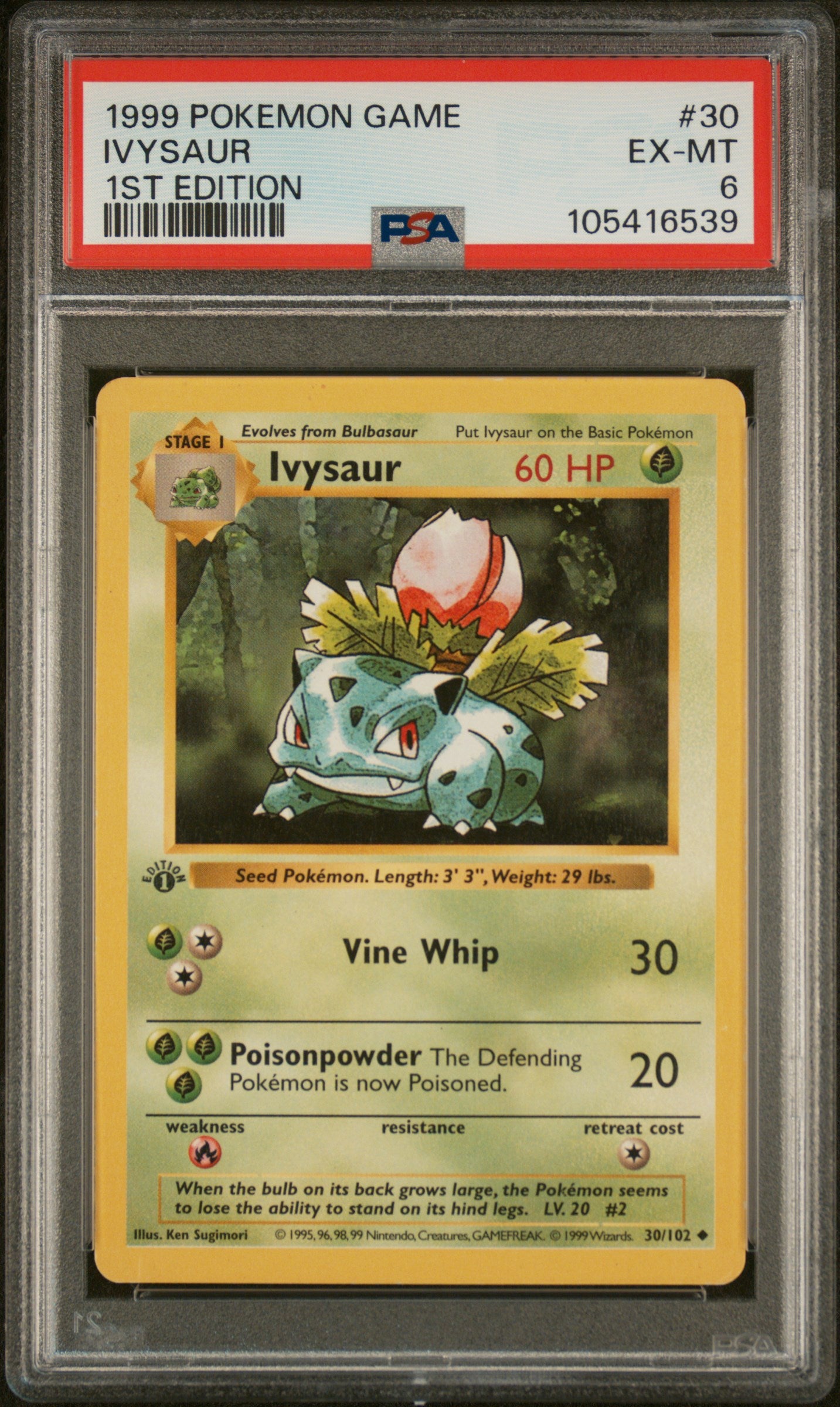 Base Set Shadowless  030/102 PSA6 #105416539 Ivysaur  - 1st Edition - Uncommon