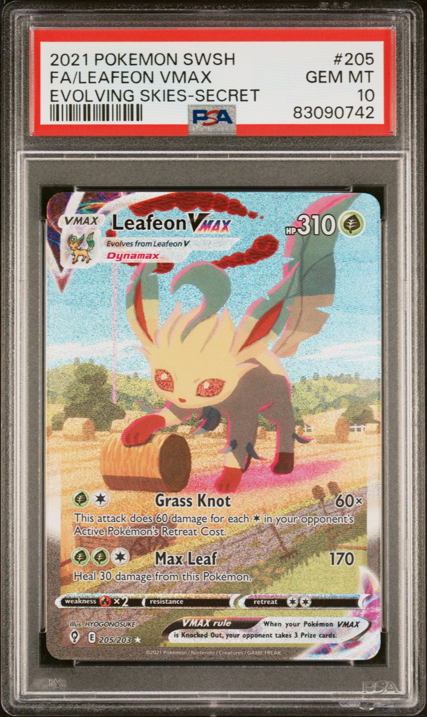 SWSH07 Evolving Skies  205/203 PSA10 #83090742 Leafeon VMAX (Alternate Art Secret)  - Holofoil - Secret Rare