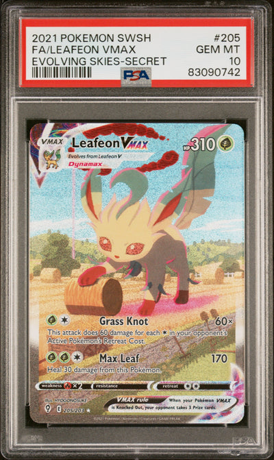 SWSH07 Evolving Skies  205/203 PSA10 #83090742 Leafeon VMAX (Alternate Art Secret)  - Holofoil - Secret Rare