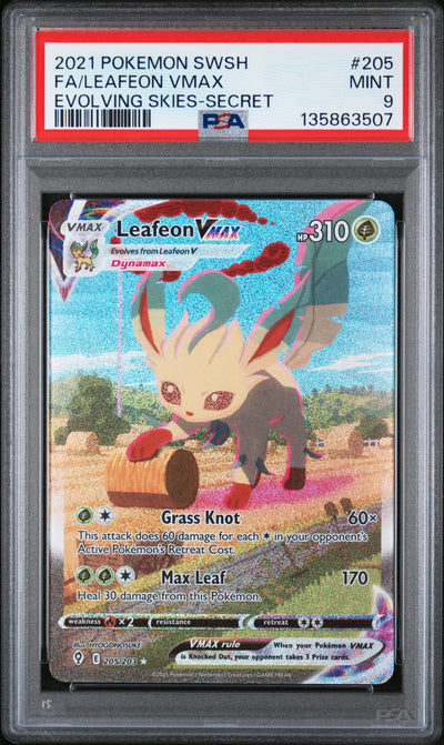 SWSH07 Evolving Skies  205/203 PSA9 #135863507 Leafeon VMAX (Alternate Art Secret)  - Holofoil - Secret Rare