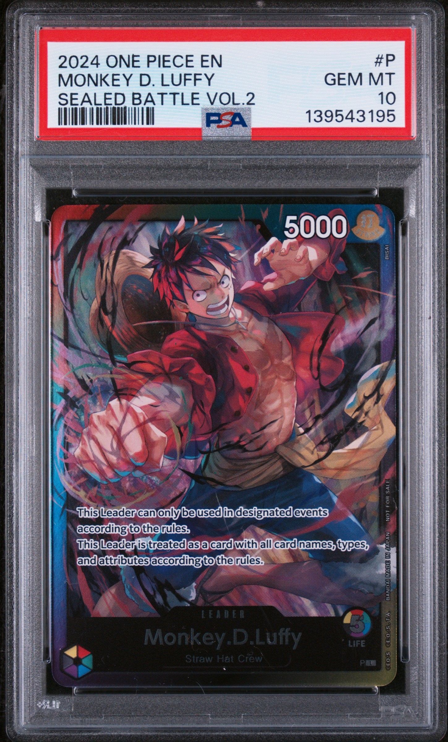 One Piece Promotion Cards  00P PSA10 #139543195 Monkey.D.Luffy (Release Event Leader) (P)  - Promo