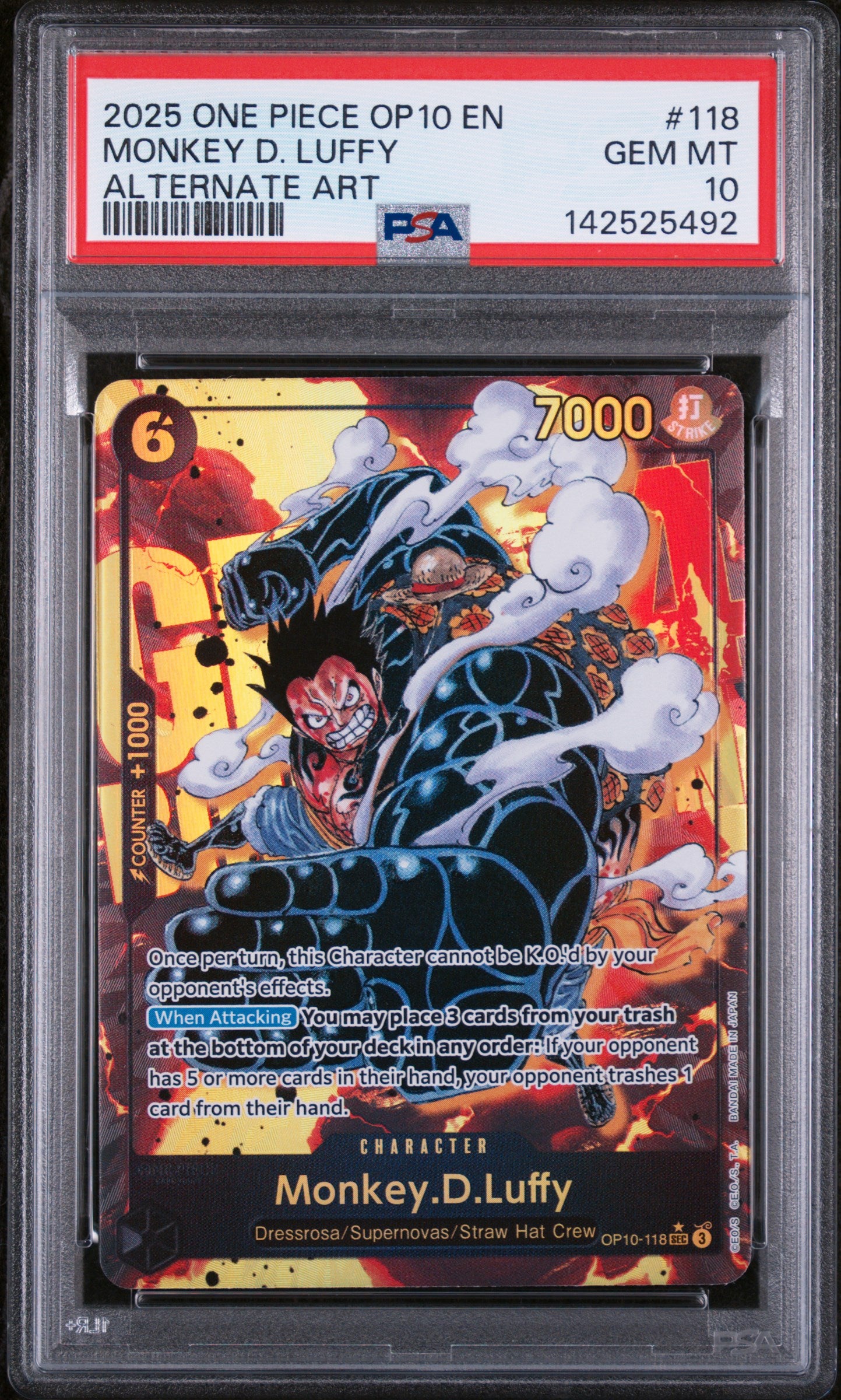 Royal Blood  OP10-118 PSA10 #142525492 Monkey.D.Luffy (118) (Parallel) (OP10-118)  - Foil - Secret Rare