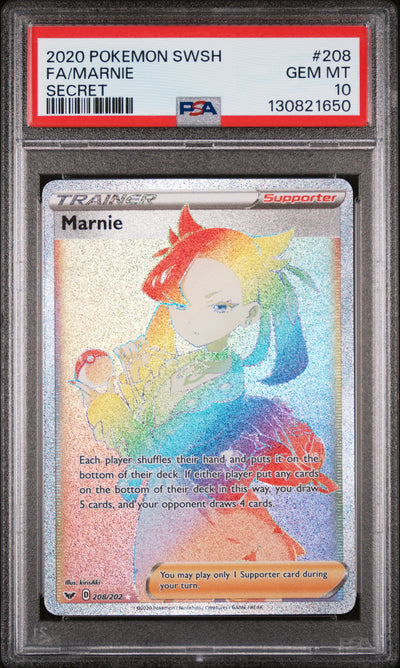 SWSH01 Sword & Shield Base Set  208/202 PSA10 #130821650 Marnie (Secret)  - Holofoil - Secret Rare
